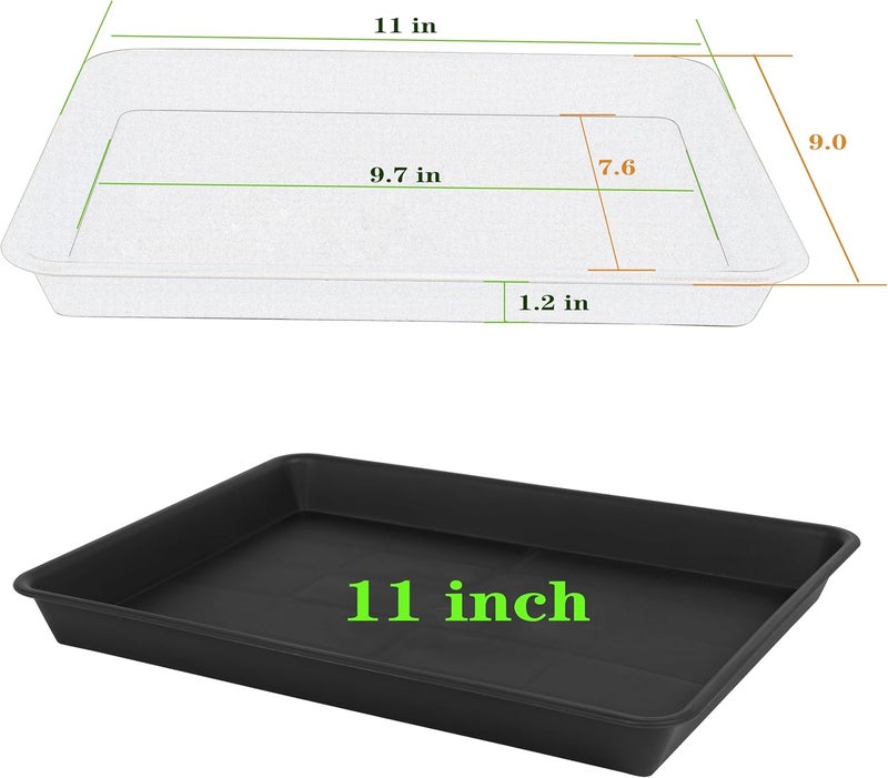 VUWEZ 4 Pack Plant Saucer Tray Rectangular, Plant Saucers for Indoors, Heavy Sturdy Plastic Plant Drainage Trays, Plant Drip Trays for Pots, Seed Starter Growing Tray (11 x 9 inch, Black) - Image 2